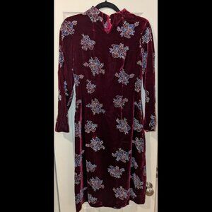 Burgundy/Red Velvet Festive Cheongsam Dress Size S/M